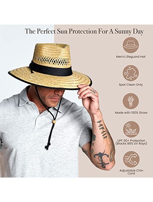 San Diego Hat Company San Diego Hat Co. Men's Upf 50 Wide Brim Straw Lifeguard Outback Sun, Natural