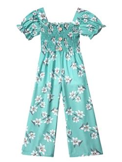 BAVADER One-Piece Girls Romper Jumpsuit, Kids Girls Short Ruffled Flutter-Sleeve Clothes Print Outfits Set For 5-9 Years