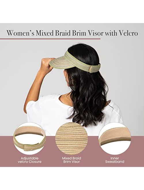 San Diego Hat Co. San Diego Hat Company Women's Mixed Braid Brim Visor with Velcro, Sun Hats for Women