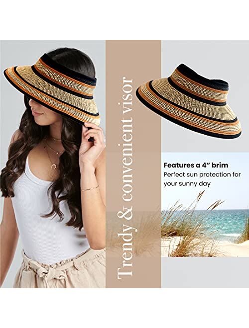 San Diego Hat Co. San Diego Hat Company Women's One Size Ultrabraid Visor with Ribbon Trim and Black Velcro, Mixed Brown