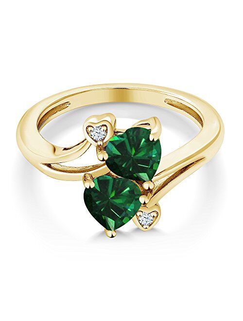 Gem Stone King 1.39 Ct Heart Shape Green Simulated Emerald 10K Yellow Gold Ring