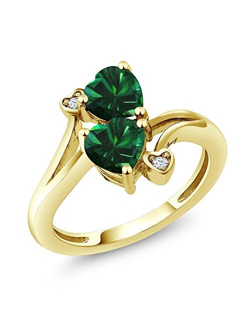 Gem Stone King 1.39 Ct Heart Shape Green Simulated Emerald 10K Yellow Gold Ring