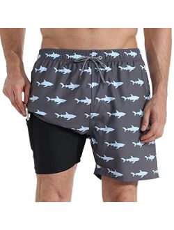 zeetoo Mens Swim Trunks with Compression Liner 5.5" Inseam Swim Shorts Quick Dry Shorts