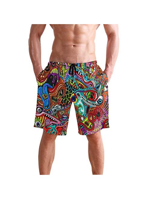 Jist Zovi Yasumond Abstract Psychedelic Floral Men's Summer Surf Swim Trunks Beach Shorts Pants Quick Dry with Mesh Lining and Pockets