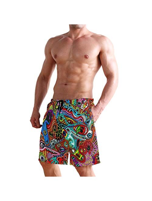 Jist Zovi Yasumond Abstract Psychedelic Floral Men's Summer Surf Swim Trunks Beach Shorts Pants Quick Dry with Mesh Lining and Pockets