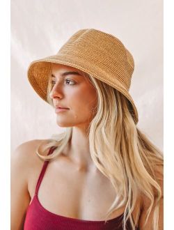 Bon Voyage Babe Tan Straw Bucket Hat