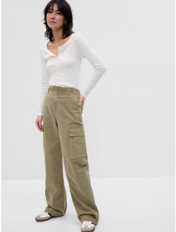 Loose Khaki Cargo Pants with Washwell