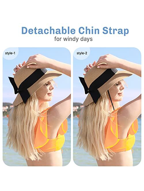 Pleneal Beach Hats for Women, Wide Brim Sun Straw Hat for Women UPF 50+ UV Sun Protection Sun Hat Foldable Roll up Cap