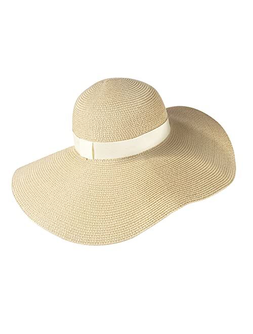 Fz Fantastic Zone Womens Sun Straw Hat Floppy Foldable Roll up Cap Wide Brim Summer Beach Hats for Women UV UPF 50