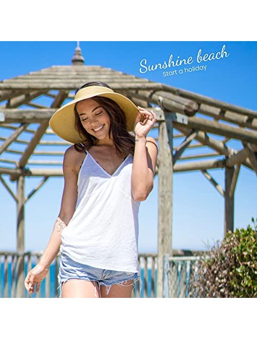 Simplicity Sun Hats for Women Fashionable Womens Wide Brim Hat Roll-up Straw Sun Visor Hat