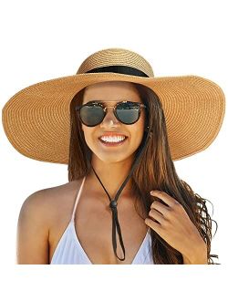 Joylivecy Beach Hats for Women, Foldable Sun Hat Womens UV Protection, Boho Wide Brim Hats for Women, Floppy Straw Paper Visor Hat