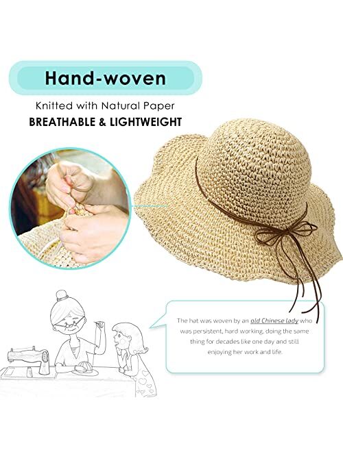 Lvaiz Women's Foldable Straw Sun Hat Wide Brim UPF 50+ Crochet Summer Floppy Beach Hat