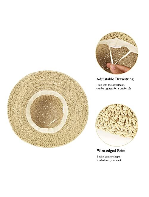 Voilipex Floppy Straw Sun Hat Foldable Packable Wide Brim Summer Beach Hat Crochet Bucket Hat for Women