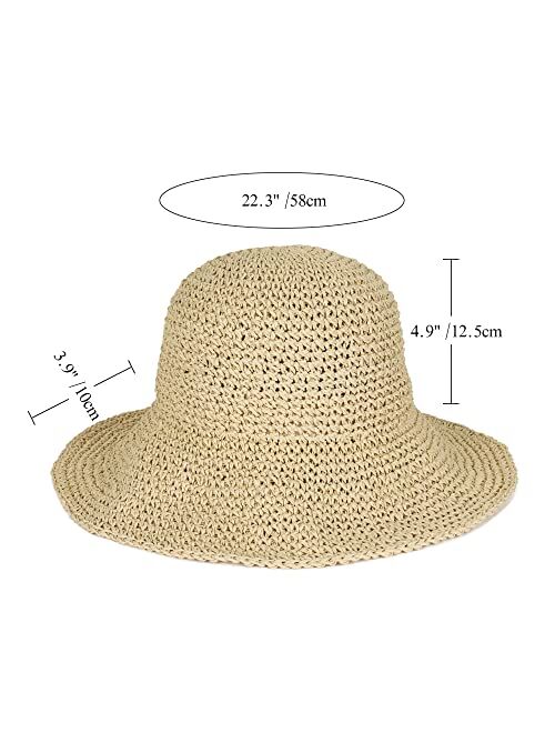 Voilipex Floppy Straw Sun Hat Foldable Packable Wide Brim Summer Beach Hat Crochet Bucket Hat for Women