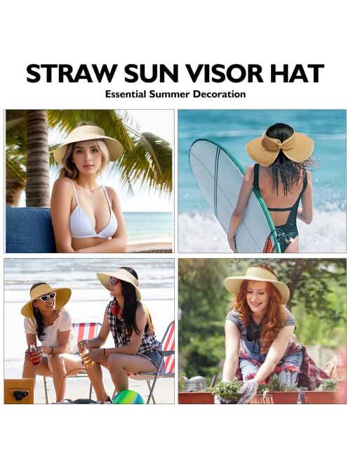 Joylivecy Beach Hats for Women, Packable Sun Hat Womens, Summer Visor Sun Hat, Straw Hats for Women UV Protection, Beach Hat for Girls