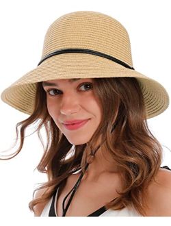 Simplicity Women's Wide Brim Straw Sun Hat with Lanyard UPF Summer Sun Hats for Women