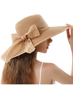 Double Couple Womens Straw Hat Wide Brim Floppy Beach Sun Hat for Women UPF 50+ Adjustable Strap Vacation