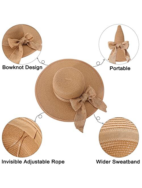 Double Couple Womens Straw Hat Wide Brim Floppy Beach Sun Hat for Women UPF 50+ Adjustable Strap Vacation