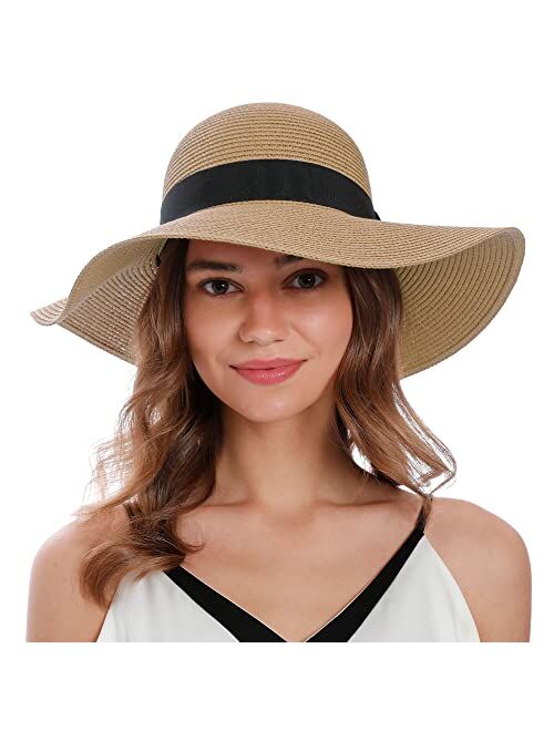 Lullaby Kids Sun Hats for Women Uv Protection Wide Brim Straw Hat Women Beach Hats Summer Foldable Floppy Travel Beach Hats for Women