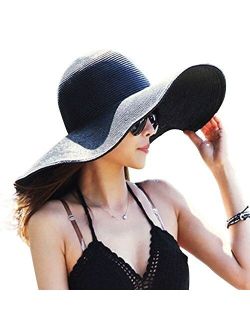 DRESHOW Beach Hats for Women Big Straw Wide Brim Summer Hat Floppy Foldable Roll up Cap Sun Hat UPF 50+