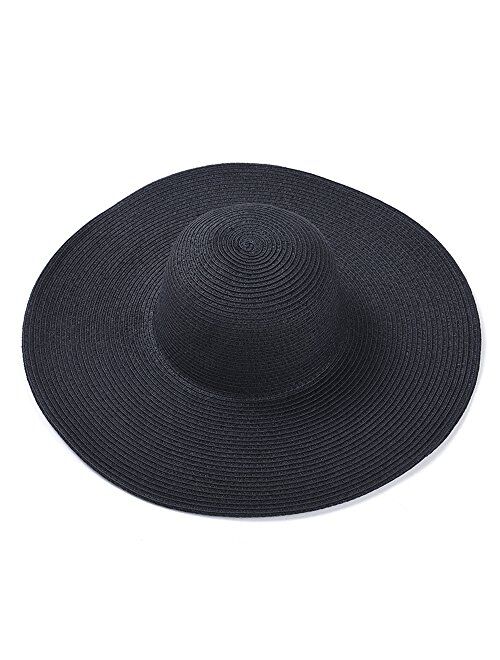 DRESHOW Beach Hats for Women Big Straw Wide Brim Summer Hat Floppy Foldable Roll up Cap Sun Hat UPF 50+