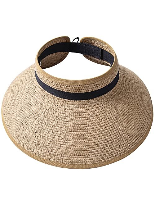 Faintey Sun Visor Hats for Women, Summer Beach Hat Wide Brim, Adjustable UV UPF50+ Protection Roll Up Ponytail Visors Hat, Travel