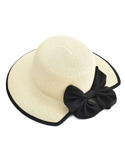 Somaler Sun Hats for Women Wide Brim Straw Beach Hat UV UPF 50+ Foldable Summer Sun Hat