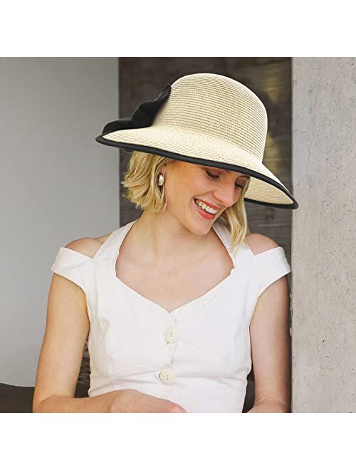 Somaler Sun Hats for Women Wide Brim Straw Beach Hat UV UPF 50+ Foldable Summer Sun Hat