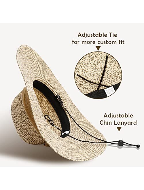 Tifflake Womens Beach Straw Sun Hat: Large Ladies Foldable & Packable Floppy Hats with Wide Brim-UPF 50 UV Protection Summer Sunhat