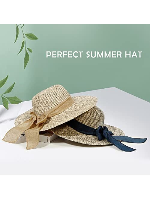 Tifflake Womens Beach Straw Sun Hat: Large Ladies Foldable & Packable Floppy Hats with Wide Brim-UPF 50 UV Protection Summer Sunhat