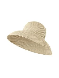 Ohrain Womens Wide Brim Straw Hat Summer Beach Hat Foldable Roll up Floppy Sun Hats UPF300+ SLHH1M033X