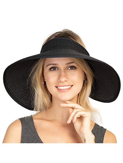 Uoudio 2 PCS Women Sun Visor Hats Beach - Foldable Roll Up Wide Brim Bowknot Summer Straw Hat Cap Cruise wear for Womens