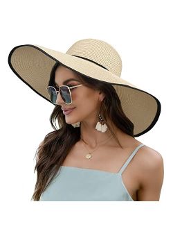 Naivlizer Women Wide Brim Sun Hat UPF50 Straw Summer Hat Floppy Beach Hat Roll-Up