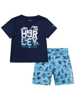 Toddler Boys Shark Paradise T-shirt and Shorts Swim Set, 2 Piece