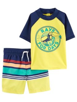 Toddler Boys Rash Guard Swimsuit, 2-Piece Set