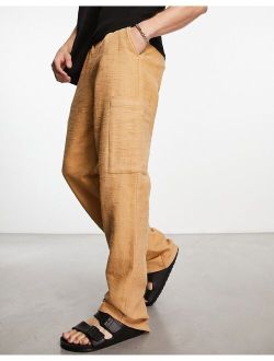 textured relaxed cargo pants in beige