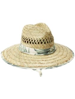 Men's Olive Band Raffia Sun Hat, Natural/Print, One Size
