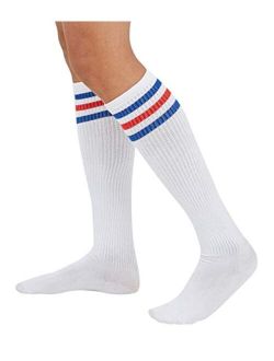 Leotruny Classic Triple Stripes Knee High Tube Socks 70s Clothes for Men Women