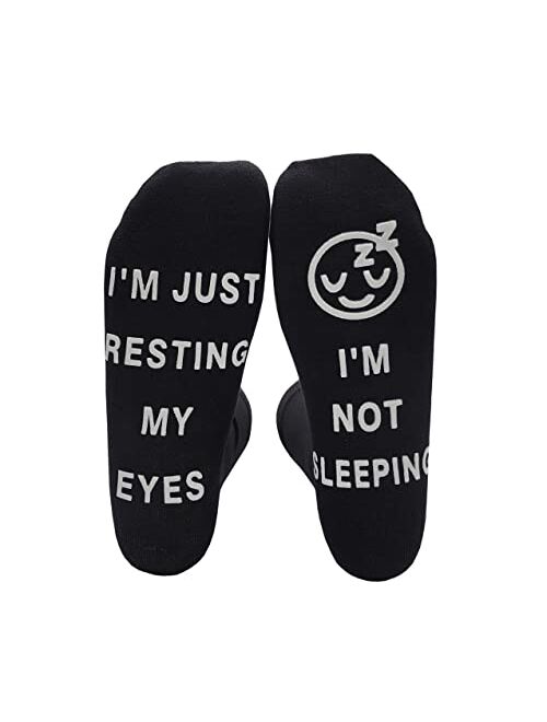 Leotruny I'm Not Sleeping I'm Just Resting My Eyes Novelty Funny Socks Birthday Gifts for Men Women Dad Boyfriend