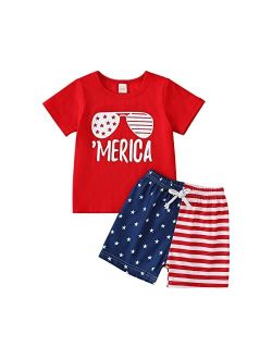 ADXSUN Toddler Boy 4th of July Outfit Short Sleeve T-shirt Top+American Flag Shorts Baby Boy Independence Day Clothes