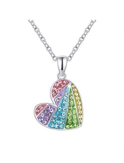 Crystal Collective Sterling Silver Plated Tilted Rainbow Crystal Heart Pendant Necklace