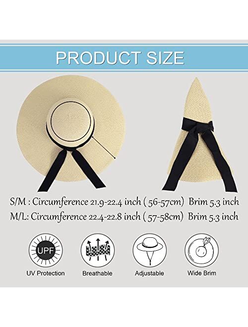 Verabella Sun Hats for Women UV Protection Wide Brim UPF 50 Foldable Floppy Straw Beach Hat with Strap