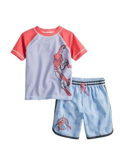 licensed character Toddler Boy Marvel Spider-Man Raglan Rash Guard Top & Swim Shorts Set