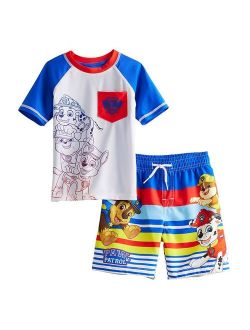 licensed character Toddler Boy PAW Patrol Raglan Rash Guard Top & Swim Trunks Set