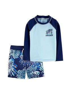 carters Toddler Boy Carter's 2 Piece Reef Explorer Raglan Rash Guard Top & Shorts Set