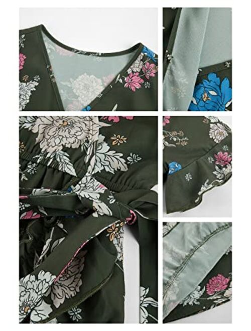 Teurkia Girl's Summer Romper Cute Tiered Ruffle Floral Printed Short Sleeve Tie Waist Jumpsuits