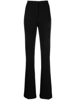 high-waisted flared crepe trousers