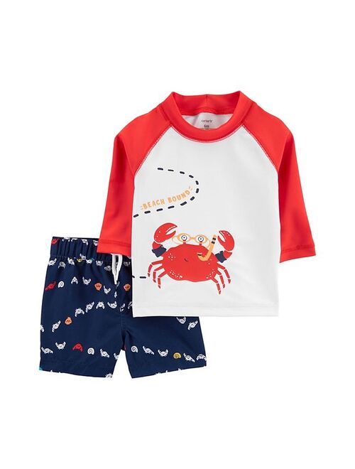 carters Baby Boy Carter's 2 Piece Crab Raglan Rash Guard Top & Shorts Set