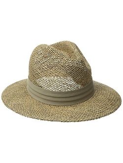 Men's Seagrass Panama Fedora Hat with Cloth Band, Olive, One Size