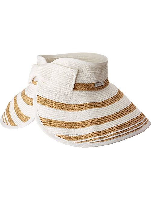 San Diego Hat Co. San Diego Hat Company UBV042 Roll Up Visor with Stripe Pattern and Bow Closure White One Size